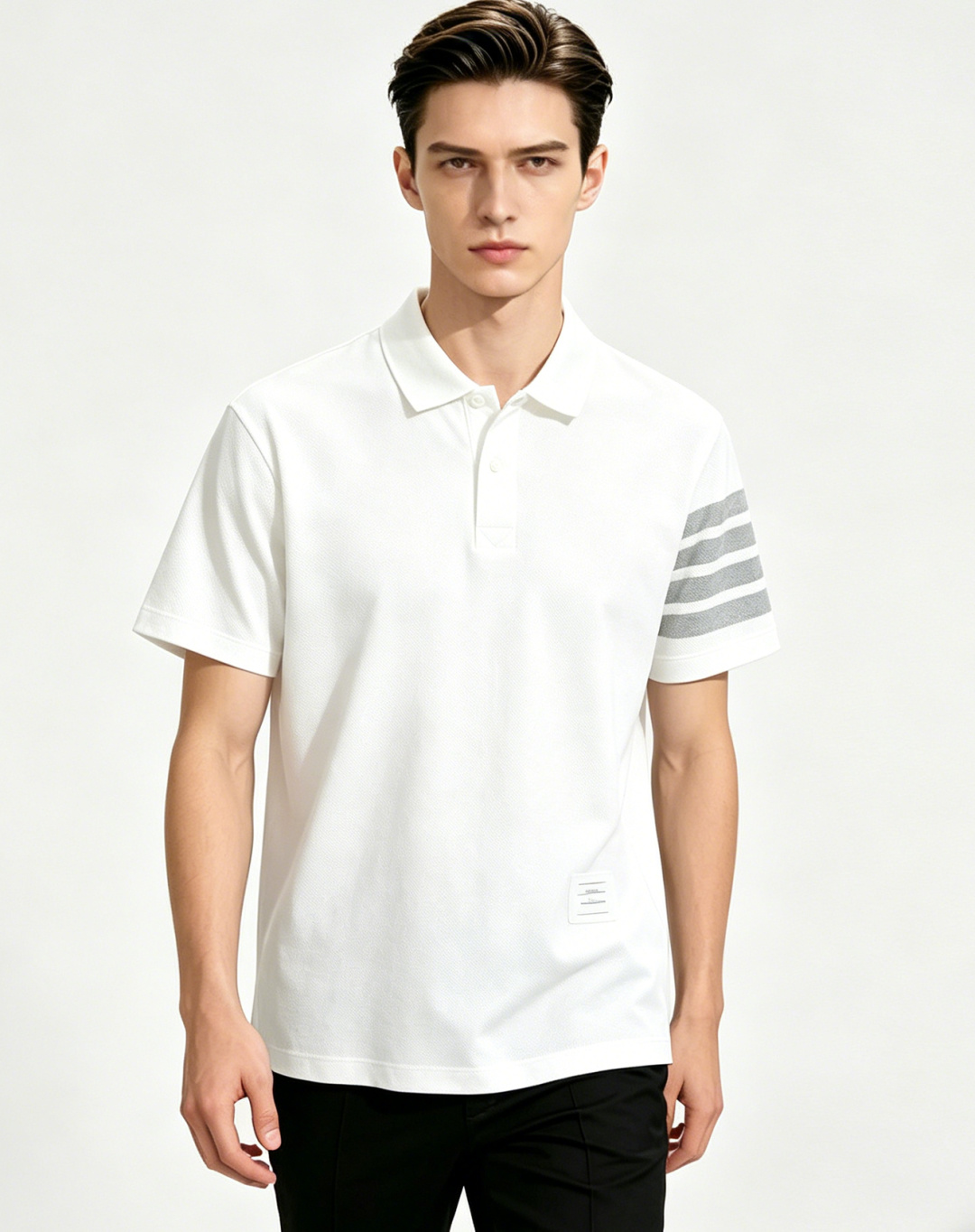 NO:838650,Mainly recommend TB spring new short-sleeved Tom Brown pure cotton lapel short-sleeved T-shirt, business fashion pure cotton T-shirt, the upper body effect is very atmospheric with logo embroidery on the chest, sweat-absorbent and breathable panels are stylish leisure and holiday products!  Light luxury style, simple and elegant!  Size M-XXXL H2026 new model first release,,thom browne,T-shirt,tees,t-shirt,19860909主推 TB 春季新款短袖汤姆布朗纯棉翻领短袖T恤,商务时尚纯棉T恤,胸前logo刺绣款上身效果非常大气,吸汗透气板正有型休闲度假精品！轻奢风格简约大气！ 尺码M-XXXL H2026新款首发,,thom browne,T-shirt,tees，t-shirt,,Men's clothing