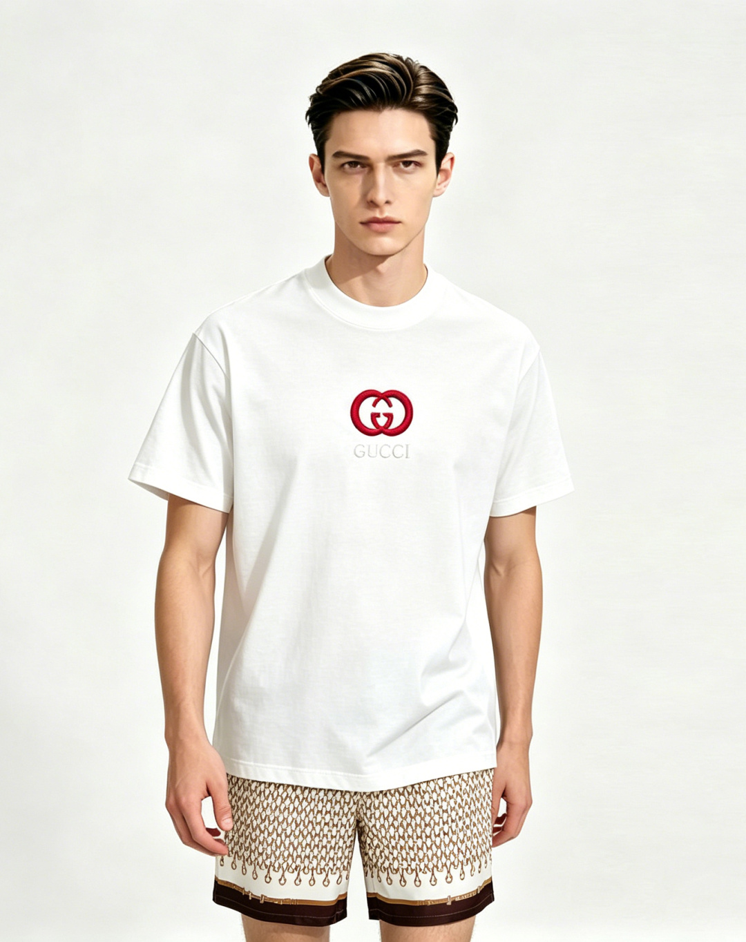 NO:915102,We mainly recommend Gucci's new GG printed shorts, which adopt the iconic double G pattern, with a white base and brown print, and contrasting bottom trimmings, which are simple and recognizable. Made of light and thin cotton fabric, they are super breathable and comfortable to wear in summer. The elastic waist drawstring design is suitable for all kinds of body shapes and can be easily controlled for daily leisure or vacation. Paired with a T-shirt or shirt, you can easily get a fashionable layering. It is one of the popular items in Gucci's classic series. Color block code size S M L XL  H2026 new model debut,,gucci,shorts,shirts,tees,t-shirt,19860909主推 Gucci 新款GG印花短裤,采用标志性双G图案,白色底配棕色印花,撞色底部边饰,简约又有辨识度.轻薄棉质面料,夏天穿超透气舒适.松紧腰抽绳设计,适合各种身材,日常休闲或度假都能轻松驾驭.搭配T恤或衬衫,轻松get时尚层次感,是Gucci经典系列的热门单品之一 颜色拼色 码数S M L XL H2026新款首发,,gucci,shorts,shirts,tees，t-shirt,,Men's clothing