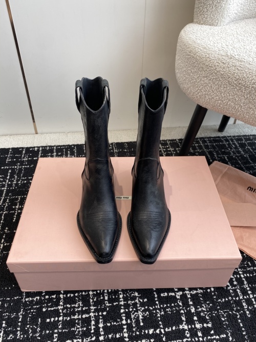 Miu Miu Leather Cowboy Boots, Motorcycle Style, Ankle Boots for Women 1 Miu Miu Leather Cowboy Boots, Motorcycle Style, Ankle Boots for Women
