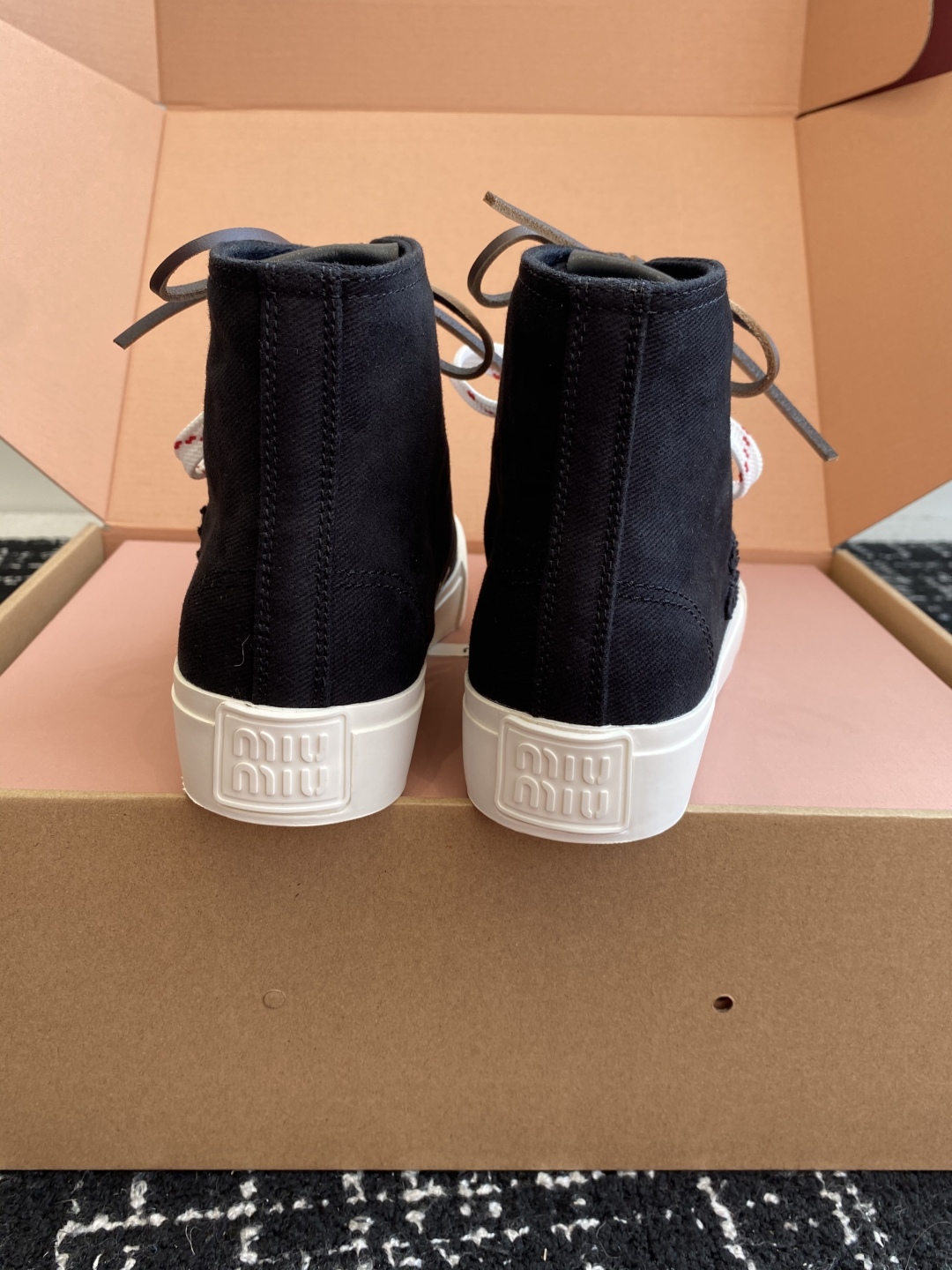 代购级（官网同步✈️盒包装）MiuMiu缪缪 25ss 最新款美式复古风 双鞋带 帆布 半拖 中绑 高绑