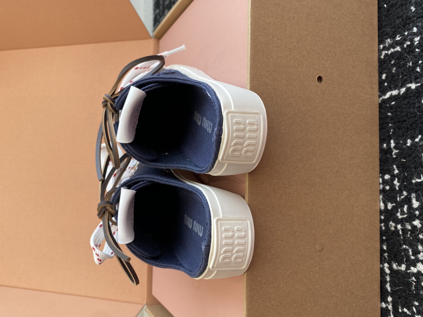 代购级（官网同步✈️盒包装）MiuMiu缪缪 25ss 最新款美式复古风 双鞋带 帆布 半拖 中绑 高绑