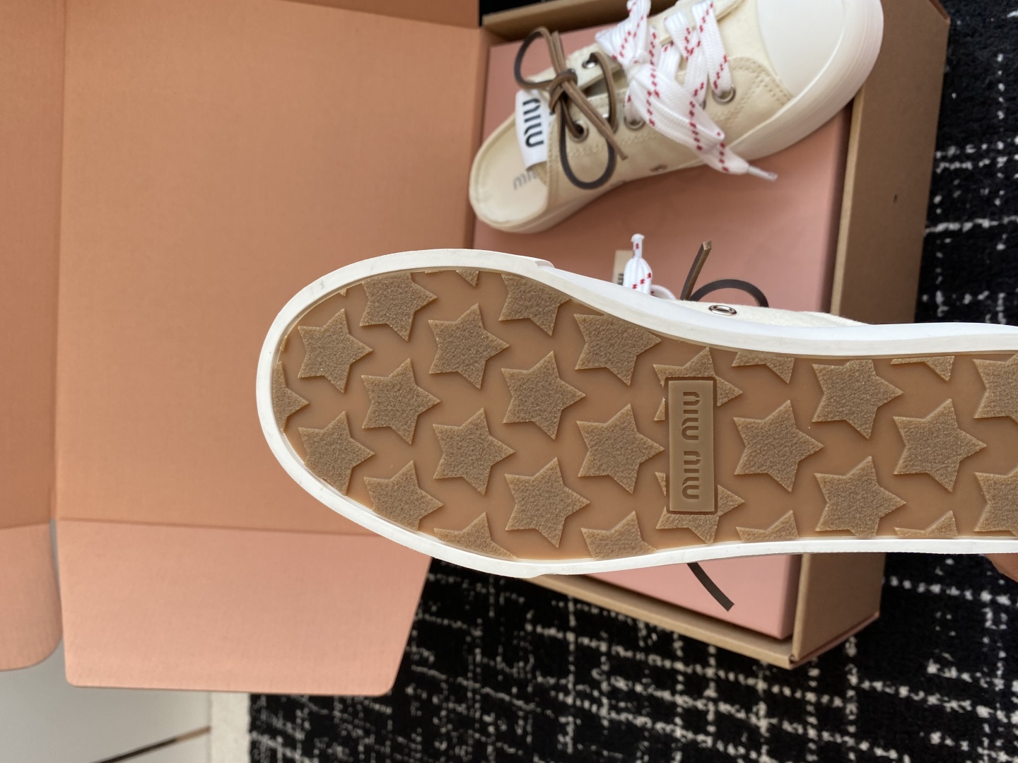 代购级（官网同步✈️盒包装）MiuMiu缪缪 25ss 最新款美式复古风 双鞋带 帆布 半拖 中绑 高绑