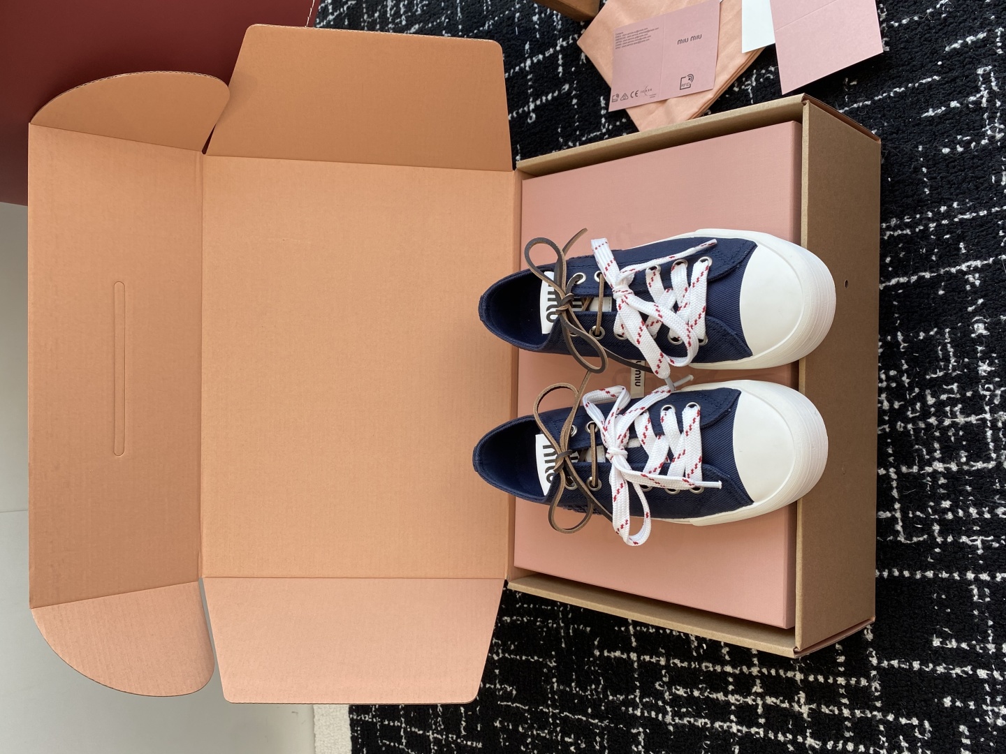 代购级（官网同步✈️盒包装）MiuMiu缪缪 25ss 最新款美式复古风 双鞋带 帆布 半拖 中绑 高绑