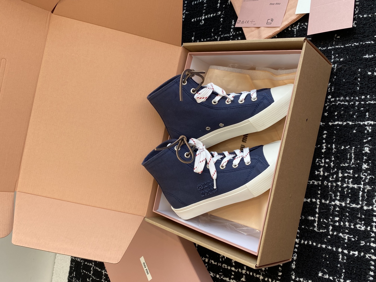 代购级（官网同步✈️盒包装）MiuMiu缪缪 25ss 最新款美式复古风 双鞋带 帆布 半拖 中绑 高绑