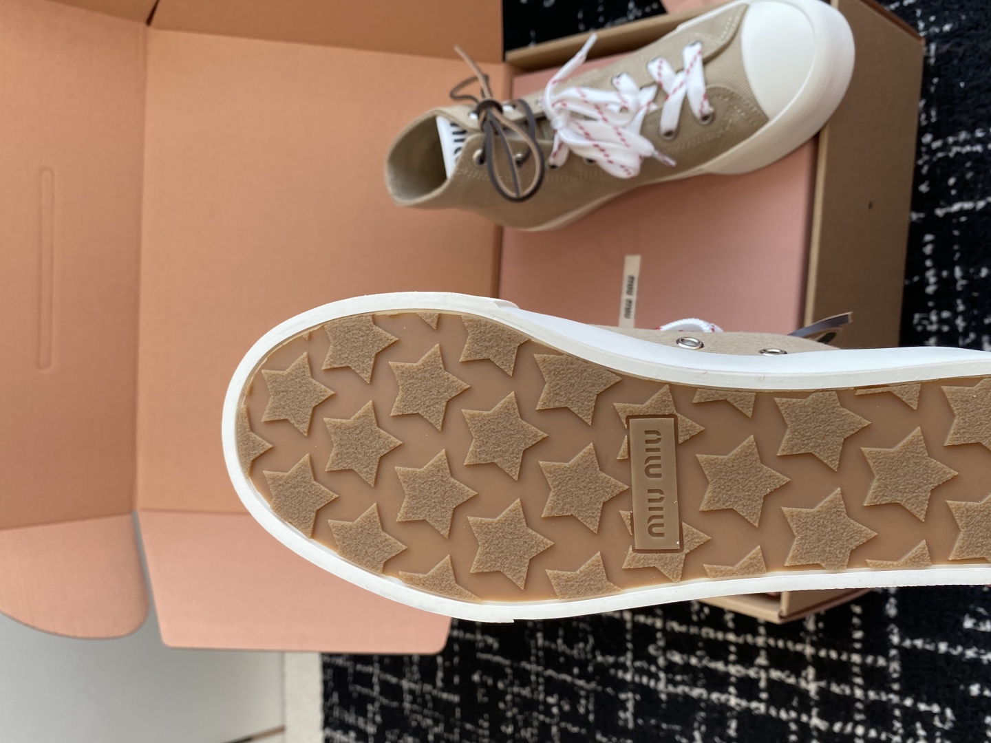 代购级（官网同步✈️盒包装）MiuMiu缪缪 25ss 最新款美式复古风 双鞋带 帆布 半拖 中绑 高绑