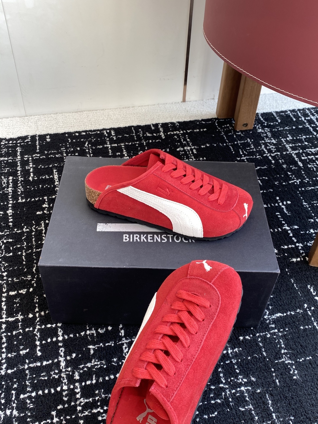代购级puma x Birkenstock 彪马x勃肯鞋情侣款 包头鞋皮革绒面双扣时尚休闲平底鞋 牛皮绒