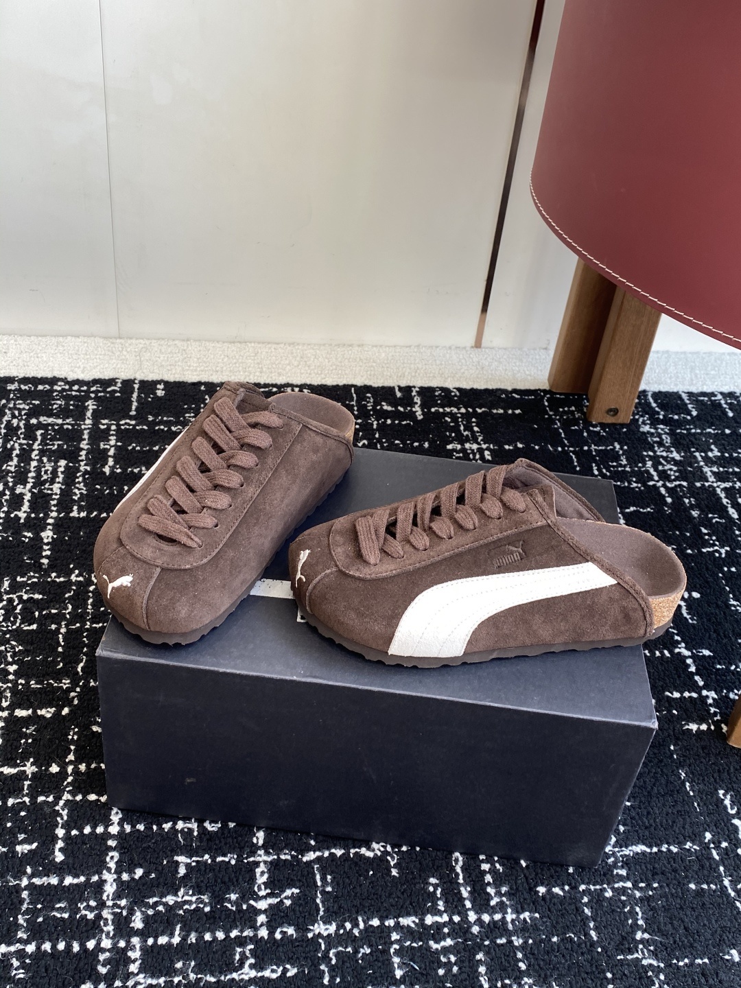 代购级puma x Birkenstock 彪马x勃肯鞋情侣款 包头鞋皮革绒面双扣时尚休闲平底鞋 牛皮绒