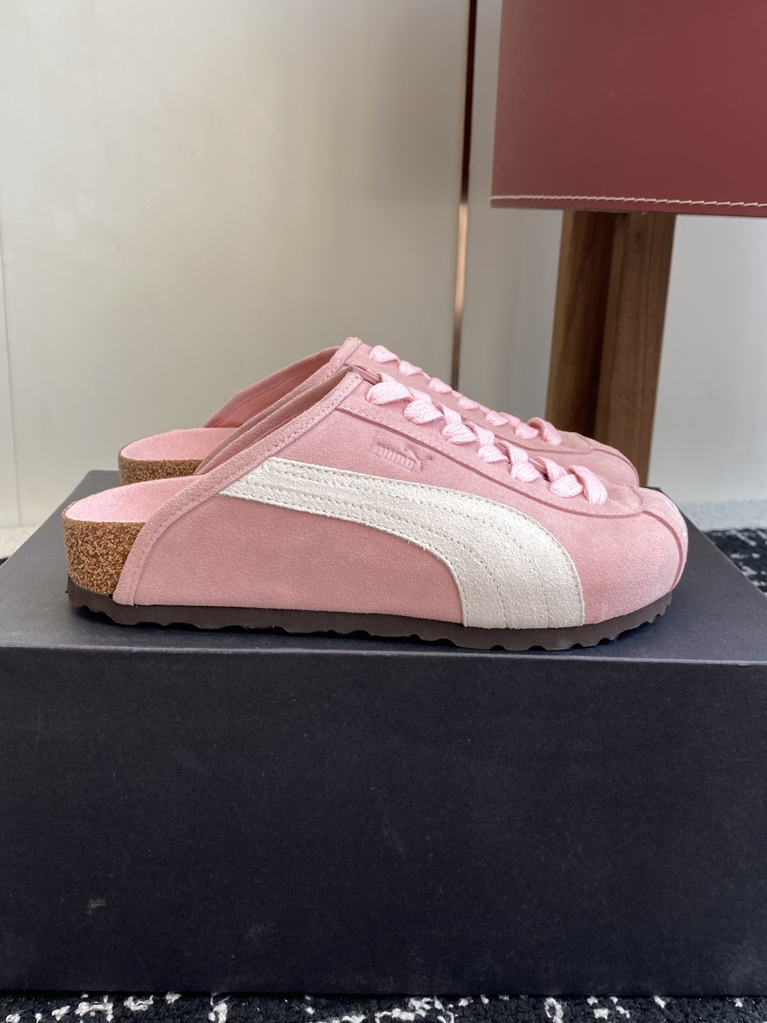 代购级puma x Birkenstock 彪马x勃肯鞋情侣款 包头鞋皮革绒面双扣时尚休闲平底鞋 牛皮绒
