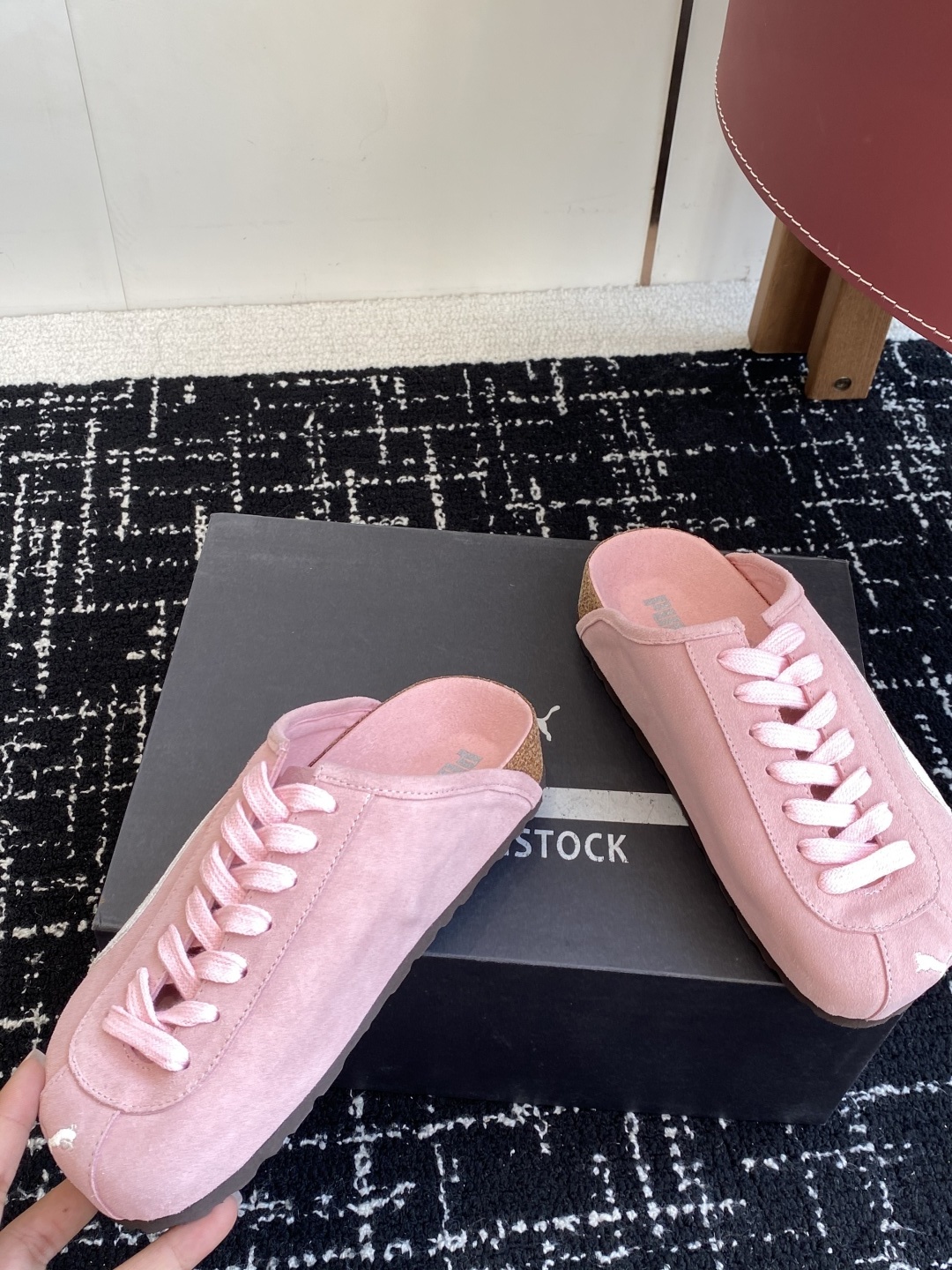 代购级puma x Birkenstock 彪马x勃肯鞋情侣款 包头鞋皮革绒面双扣时尚休闲平底鞋 牛皮绒