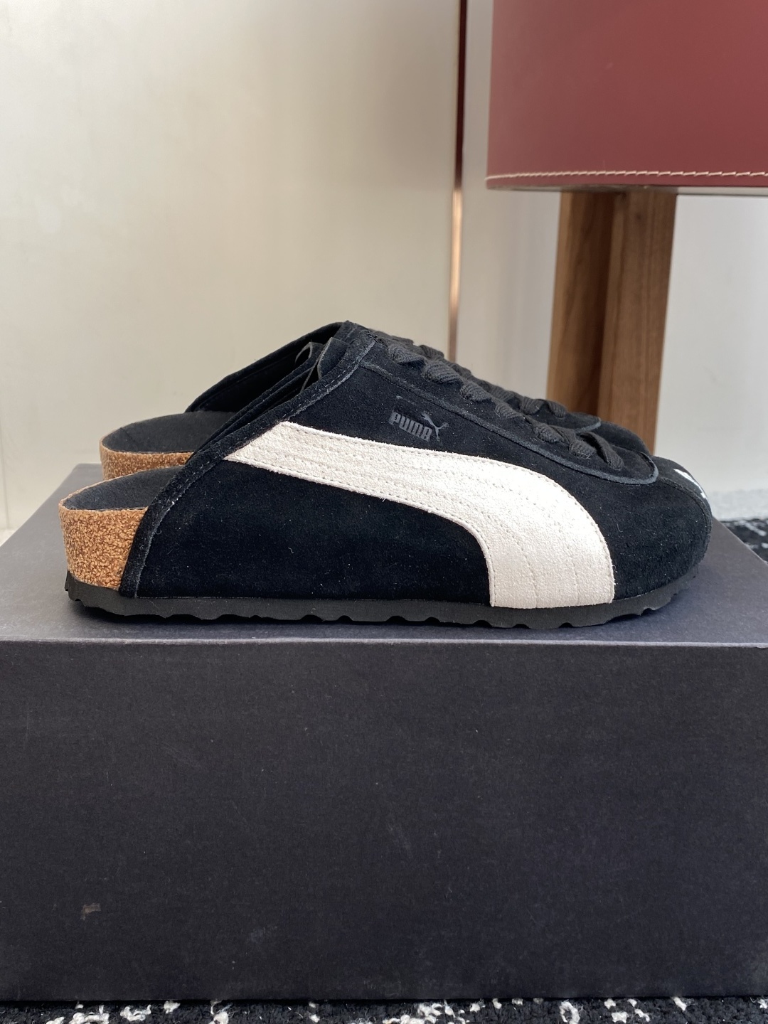 代购级puma x Birkenstock 彪马x勃肯鞋情侣款 包头鞋皮革绒面双扣时尚休闲平底鞋 牛皮绒