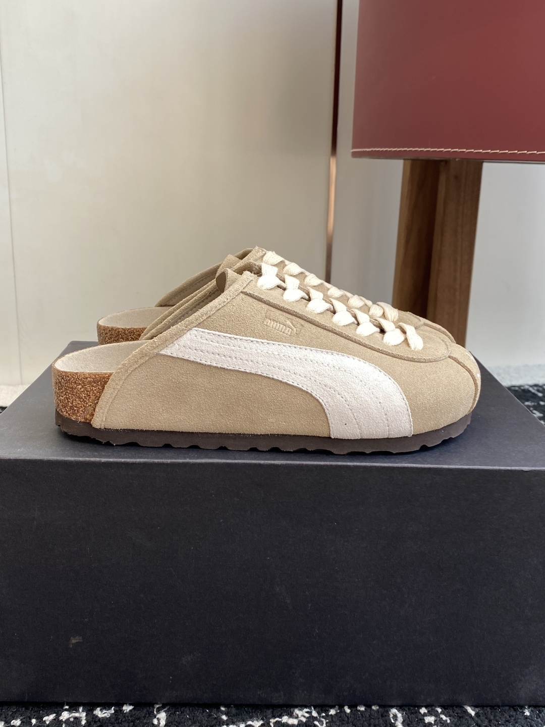 代购级puma x Birkenstock 彪马x勃肯鞋情侣款 包头鞋皮革绒面双扣时尚休闲平底鞋 牛皮绒