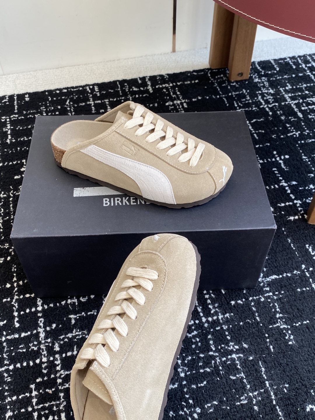 代购级puma x Birkenstock 彪马x勃肯鞋情侣款 包头鞋皮革绒面双扣时尚休闲平底鞋 牛皮绒