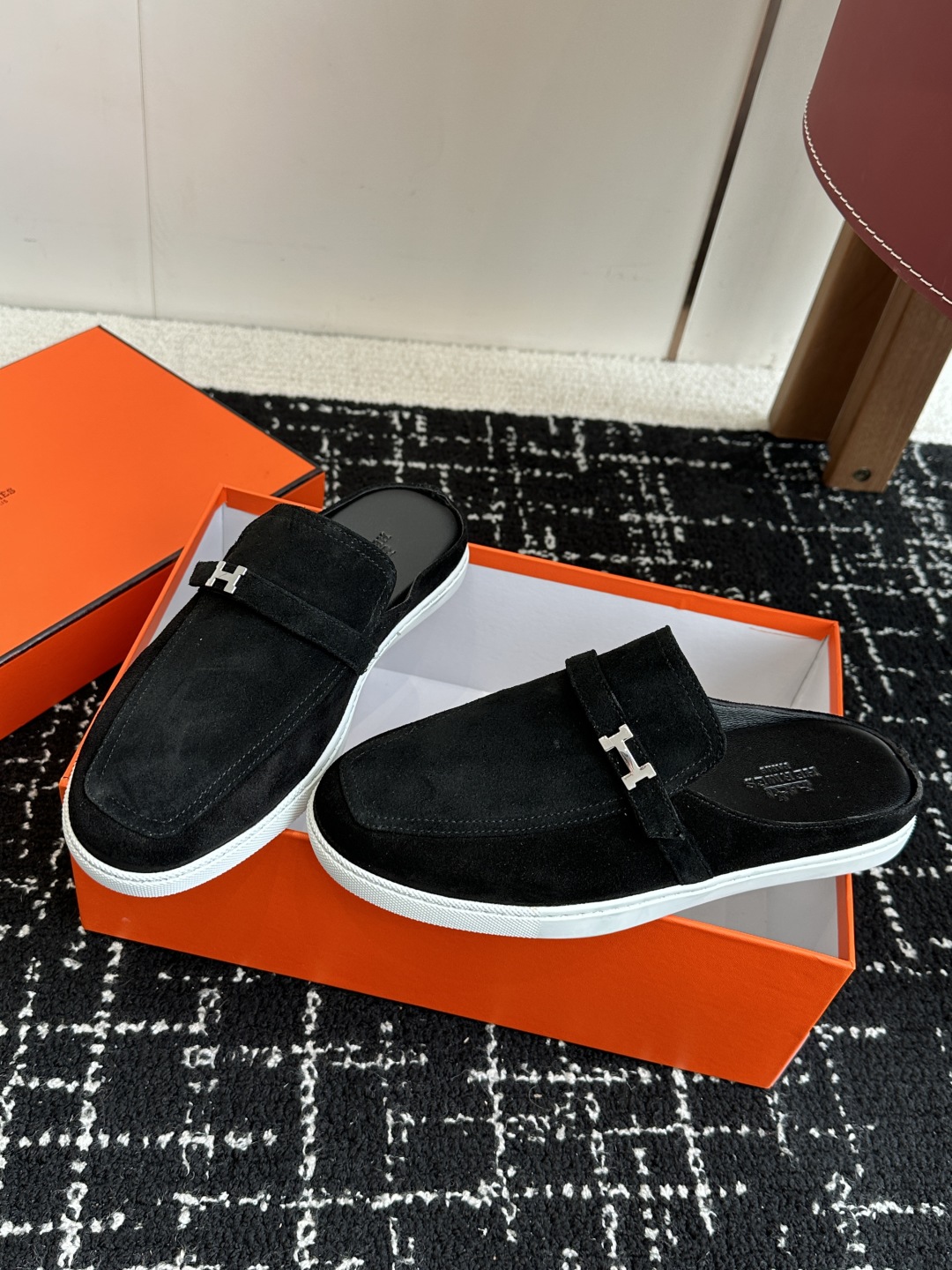 代购级男士+10 hermes ss 25new arrival～ H家 情侣款 穆勒拖鞋新品h家圆头造