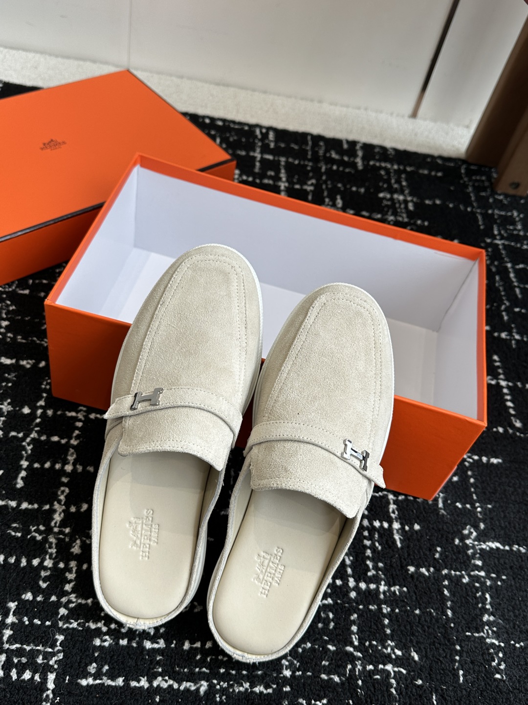 代购级男士+10 hermes ss 25new arrival～ H家 情侣款 穆勒拖鞋新品h家圆头造