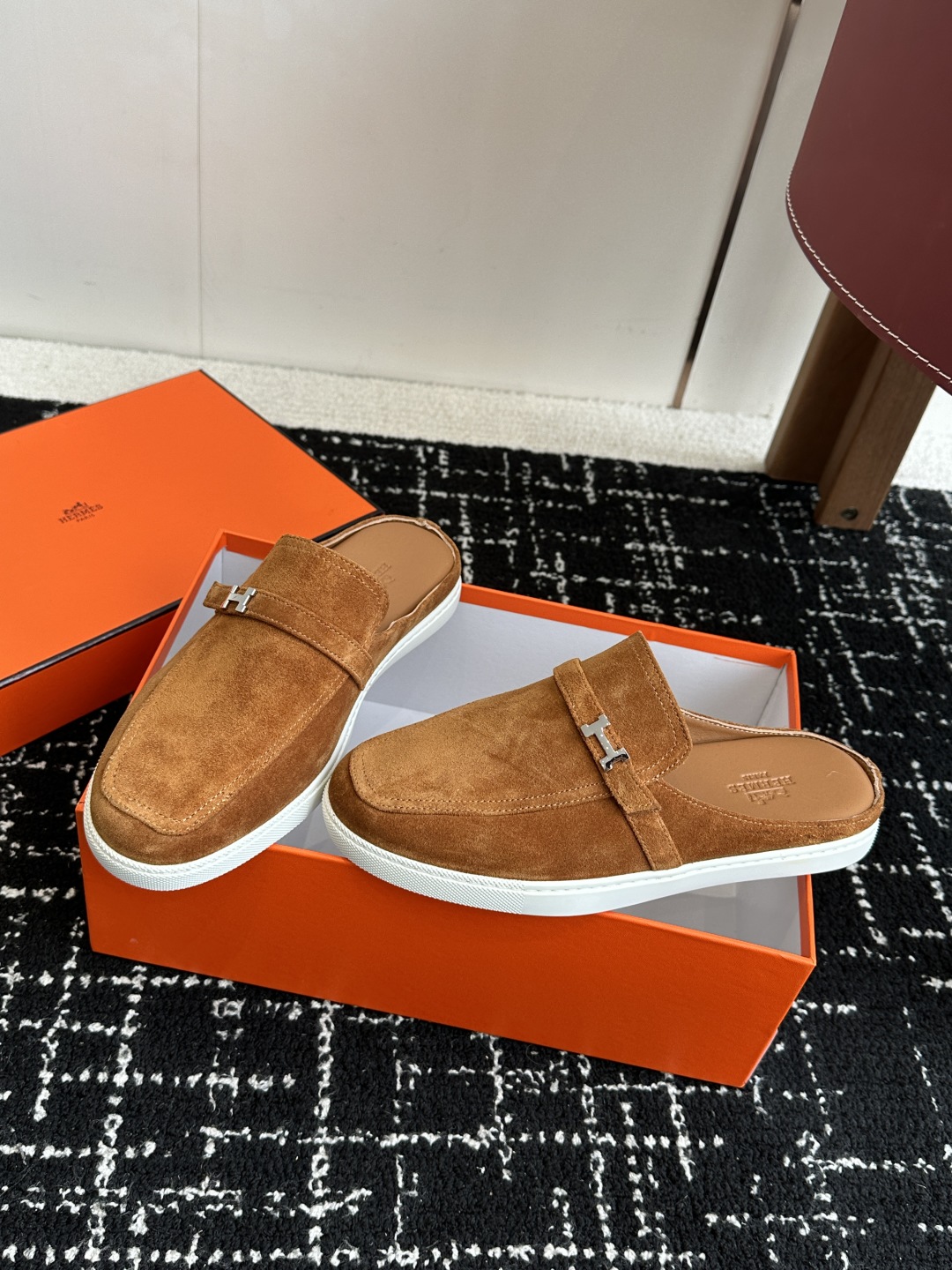 代购级男士+10 hermes ss 25new arrival～ H家 情侣款 穆勒拖鞋新品h家圆头造