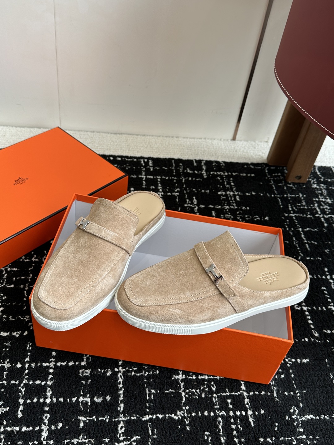 代购级男士+10 hermes ss 25new arrival～ H家 情侣款 穆勒拖鞋新品h家圆头造