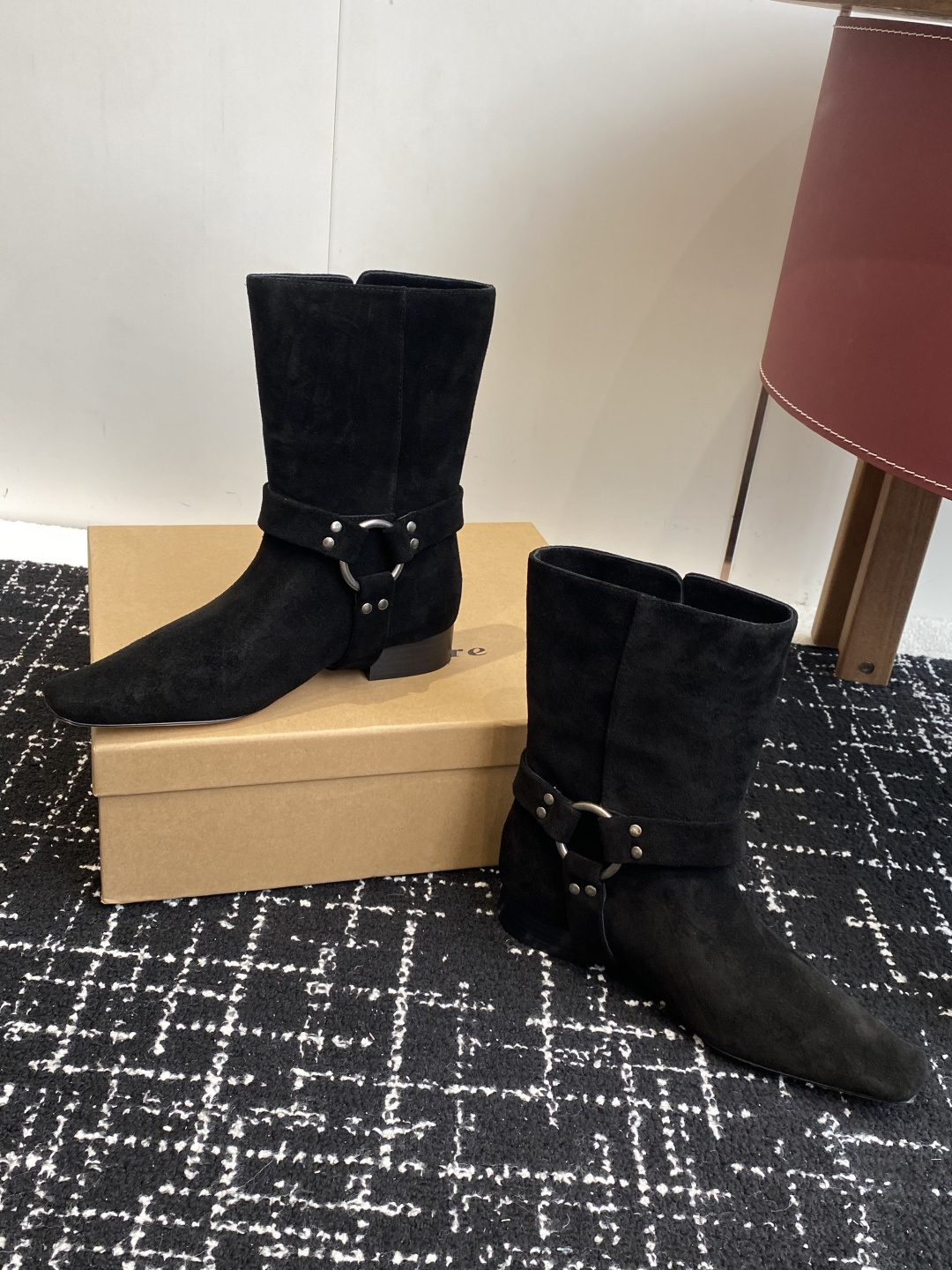 代购级韩国 shop weare 25ss 小方头短靴鞋面高丝光小牛麂皮 小牛皮，内里水染牛皮，意大利真