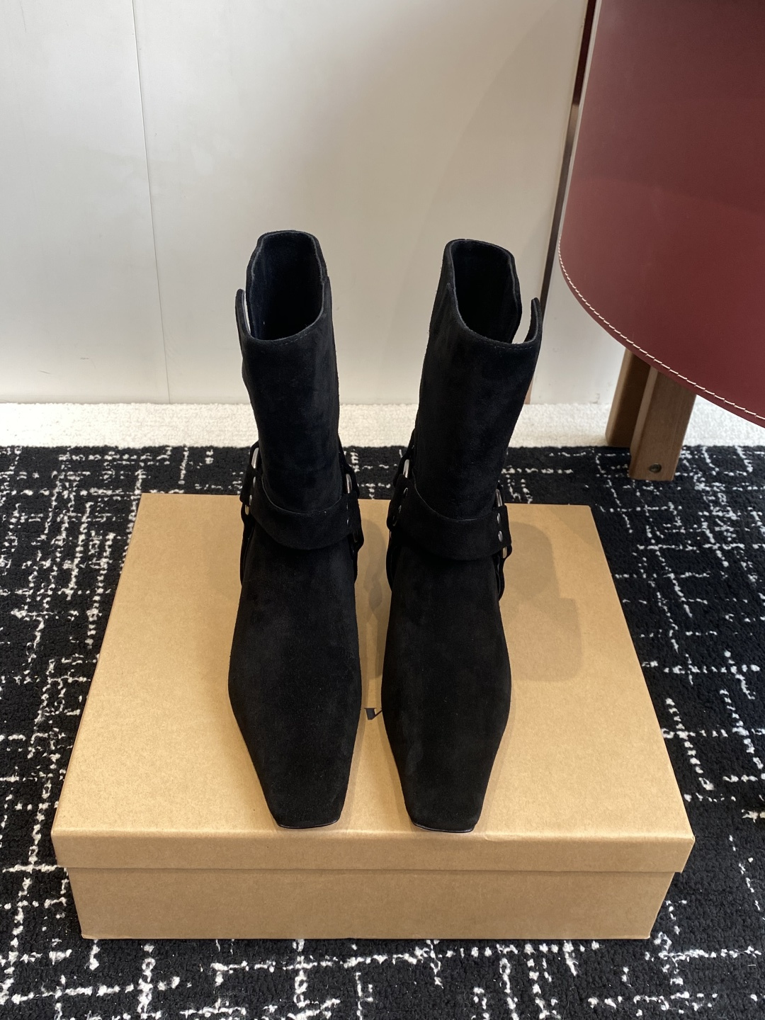 代购级韩国 shop weare 25ss 小方头短靴鞋面高丝光小牛麂皮 小牛皮，内里水染牛皮，意大利真