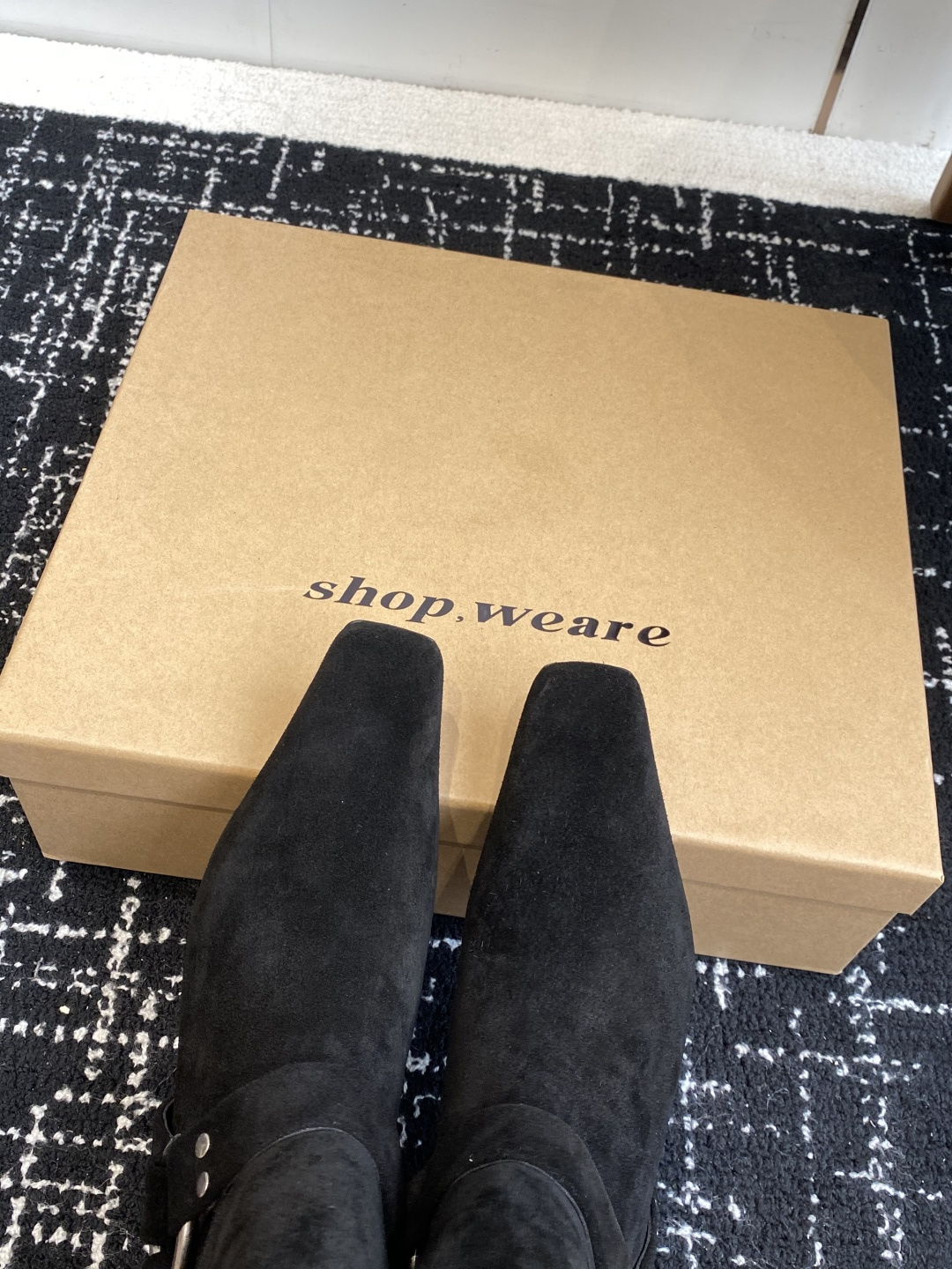 代购级韩国 shop weare 25ss 小方头短靴鞋面高丝光小牛麂皮 小牛皮，内里水染牛皮，意大利真