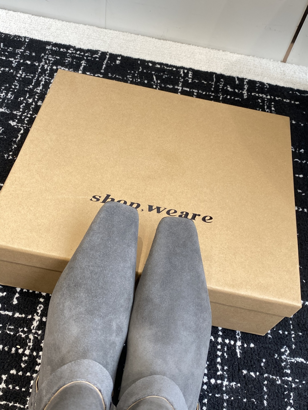 代购级韩国 shop weare 25ss 小方头短靴鞋面高丝光小牛麂皮 小牛皮，内里水染牛皮，意大利真