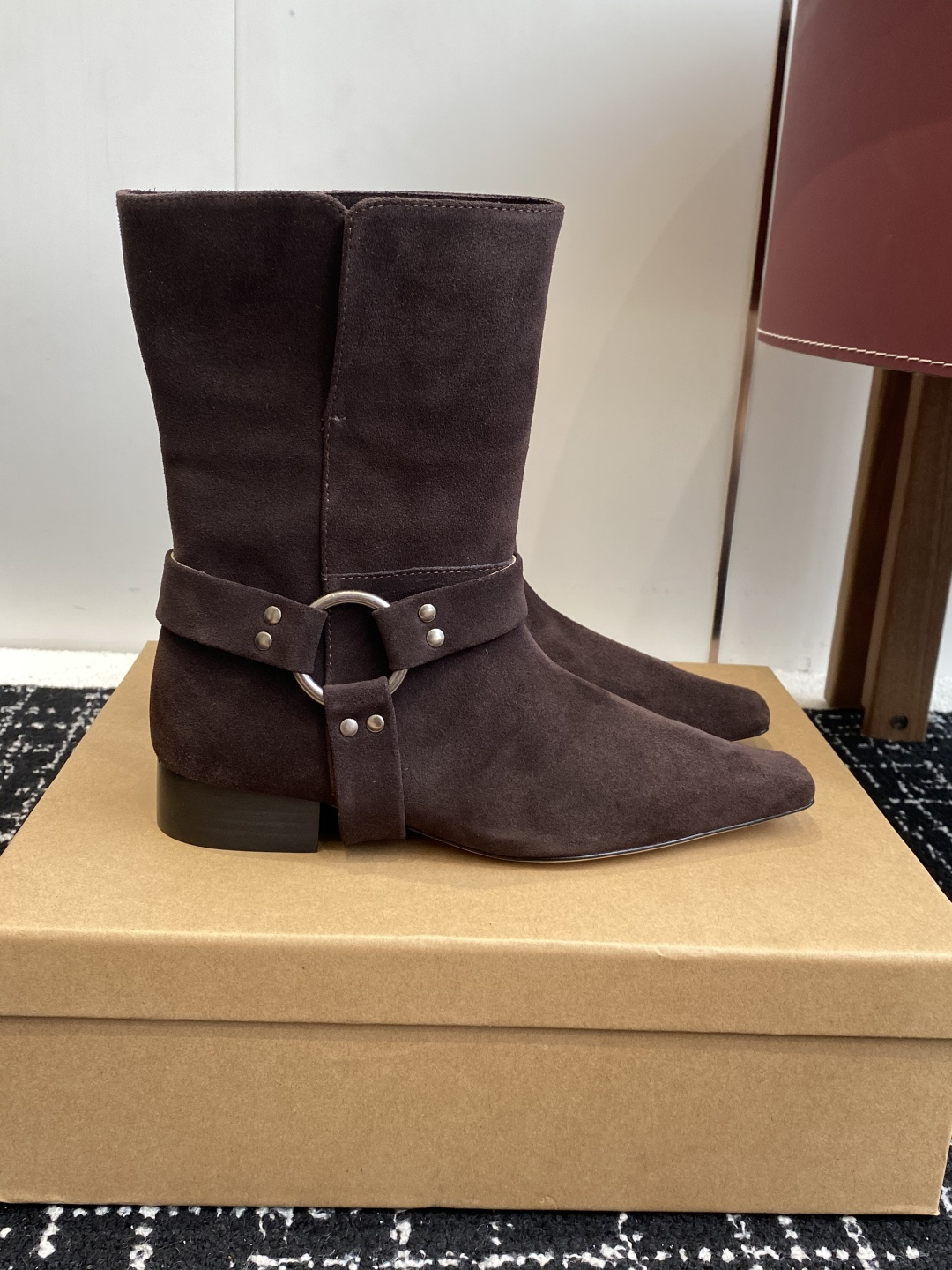 代购级韩国 shop weare 25ss 小方头短靴鞋面高丝光小牛麂皮 小牛皮，内里水染牛皮，意大利真