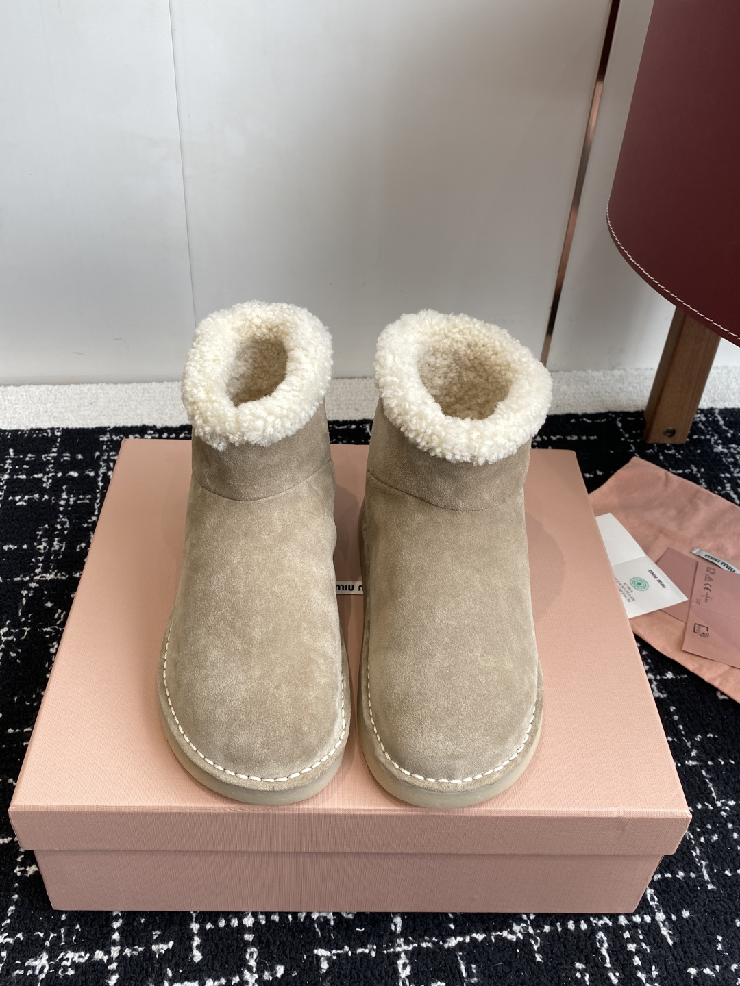 Miu Miu Women's Shearling-Lined Suede Ankle Boots, Comfortable & Stylish