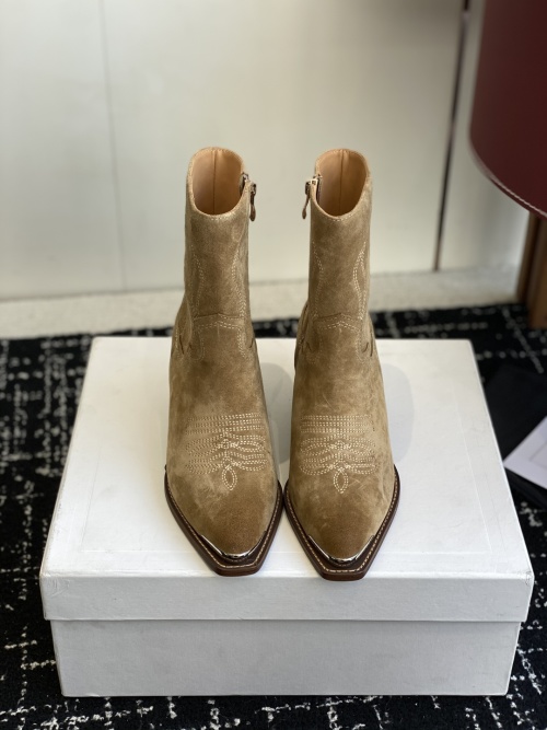 Celine Women's Western Suede Ankle Boots, Pointed Toe, Stacked Heel, Size 35-40 1 Celine Women's Western Suede Ankle Boots, Pointed Toe, Stacked Heel, Size 35-40