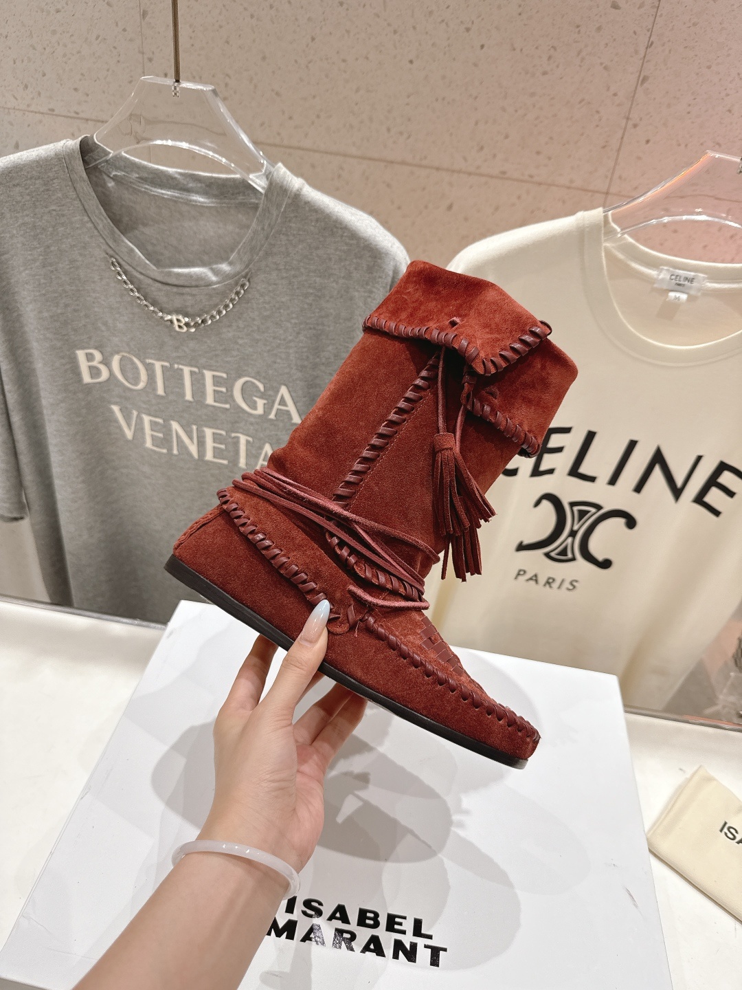 高版本出厂 ISABEL MARANT/伊莎贝尔2025ss新款印第安风格流苏中筒靴西部靴超级有高级感上