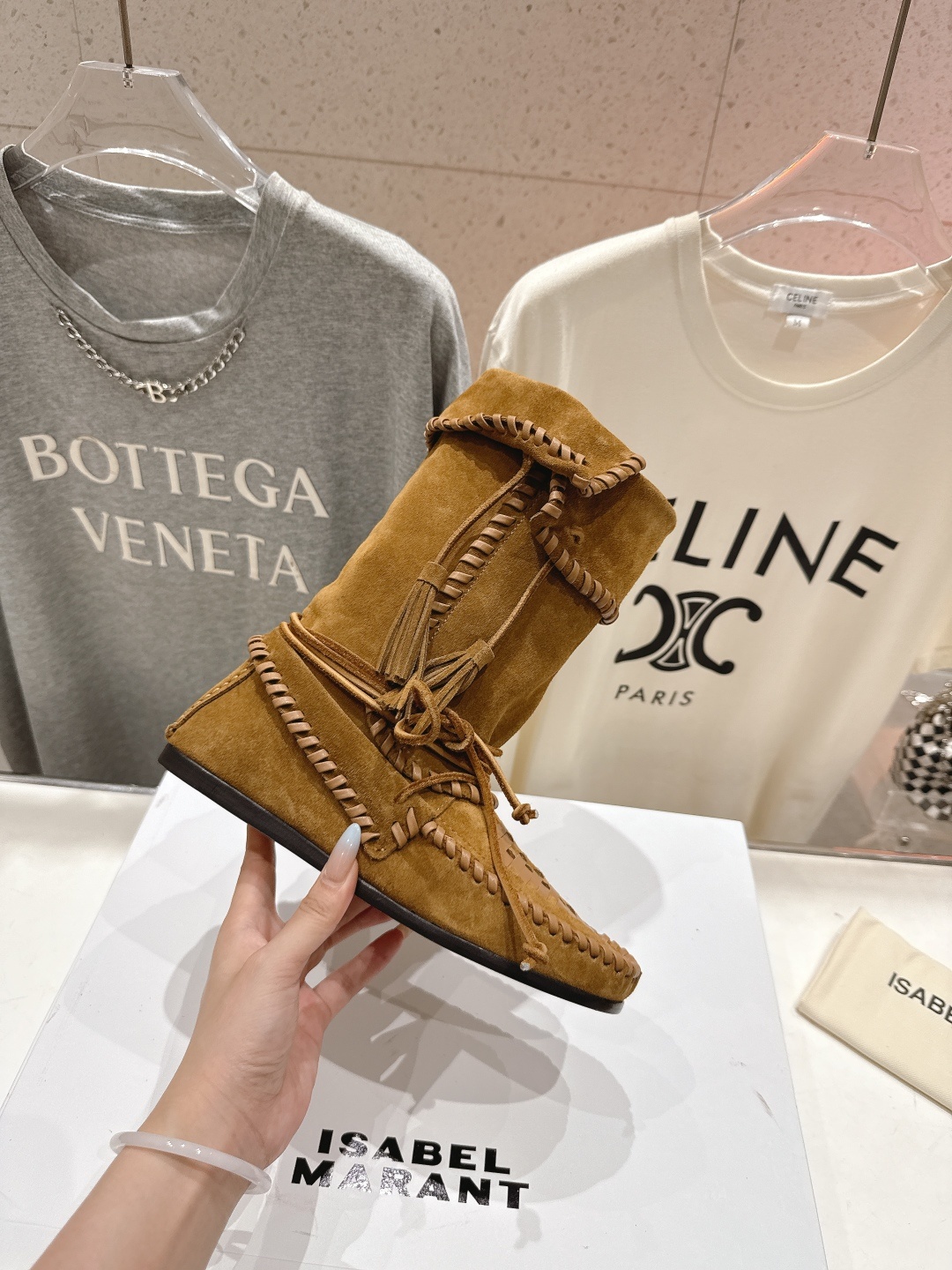 高版本出厂 ISABEL MARANT/伊莎贝尔2025ss新款印第安风格流苏中筒靴西部靴超级有高级感上