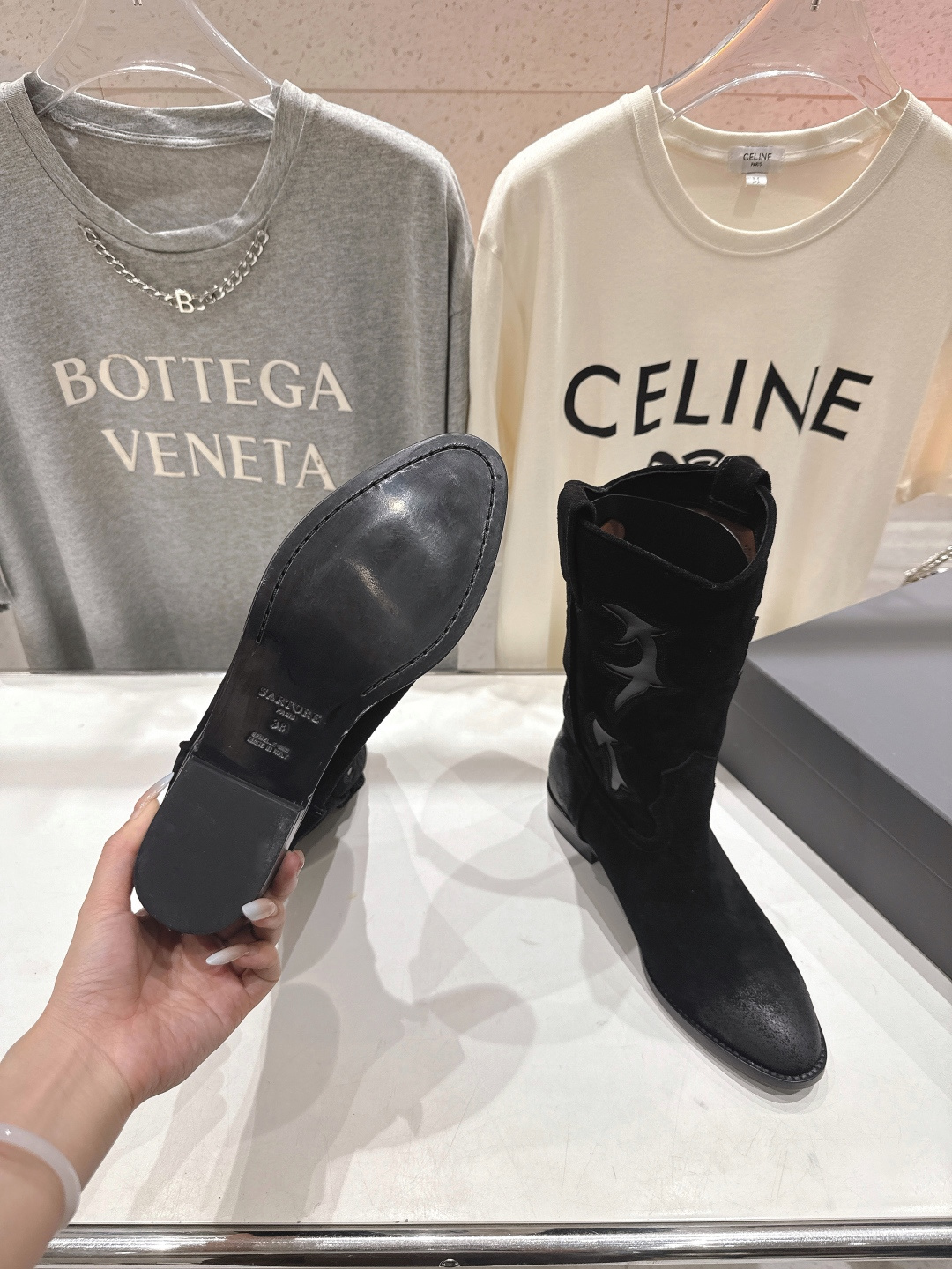 高版本出厂 SARTORE...潮牌F028 2025ss秋冬专柜新款英伦风复古高跟短靴骑士靴西部靴集现