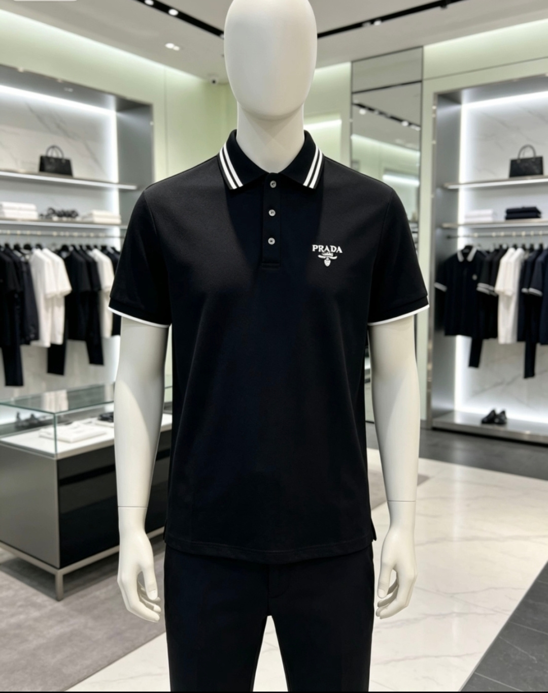 NO:837300,Prada 2026ss summer counter new men's lapel Polo shirt!  The ceiling-level business men's style of high-end men's clothing!  Simple and fashionable yet elegant, it looks great when worn alone, and quality control/details control can be taken away with your eyes closed. It is low-key, luxurious and connotative!  The custom-woven mesh pique cotton fabric supplied by the customer is carefully made. The mesh texture is evenly arranged on the surface of the fabric. It has excellent breathability and heat dissipation and perspiration. The upper body comfort is completely better than ordinary single-sided jersey tissue!  The classic brand LOGO on the chest is made with top-notch craftsmanship. The LOGO is three-dimensional, clear and full, and has extraordinary texture. Whether it is worn as an inner layer or worn alone, it is a classic product!  The exquisite tailoring process, every detail is handled very standard and delicately, which cannot be compared with other low-end products on the market. It is a must-have basic and versatile Polo shirt for men!  …………………………………………………… SizeM-XXXL,,prada,19860909普拉达 2026ss夏季专柜新款男士翻领Polo衫！高端男装的天花板级别的商务男款！简约时尚大气不失优雅,单穿内搭体面过人,品质控/细节控的闭眼带走,低调又奢华有内涵！客供定织网眼珠地棉布精心制成,面料表面排列均匀整齐的网眼纹理,透气性和散热排汗性极佳,上身舒适程度完全优于普通单面汗布组织！胸前经典的品牌LOGO标识,采用顶级工艺打造,LOGO立体清晰饱满,质感非凡的特质,无论是内搭还是单穿都是一款经典领域的产品！精妙绝伦的裁剪工艺,每一个细节处理的非常标准细腻,非市面一般LOW货可以媲美的,男士必入基础百搭款Polo衫推荐！…………………………………………………… SizeM-XXXL,,prada,,Men's clothing