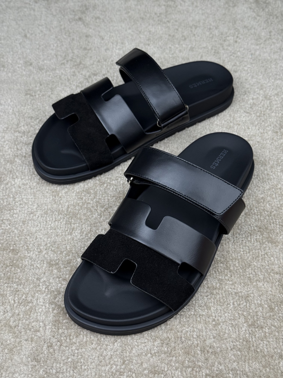 Hermes Chypre Sandal Top Layer Cowhide Leather Adjustable Strap - Black 6 cmp i1746555216705 5617 0 4