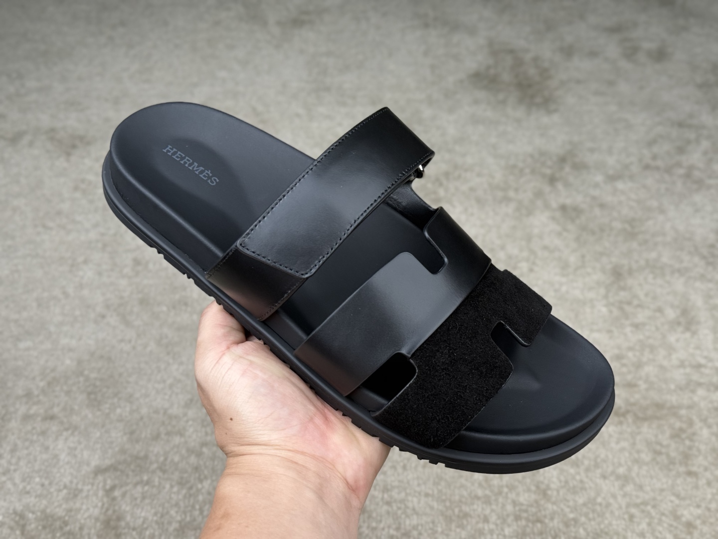 Hermes Chypre Sandal Top Layer Cowhide Leather Adjustable Strap - Black 5 cmp i1746555216710 3303 0 3