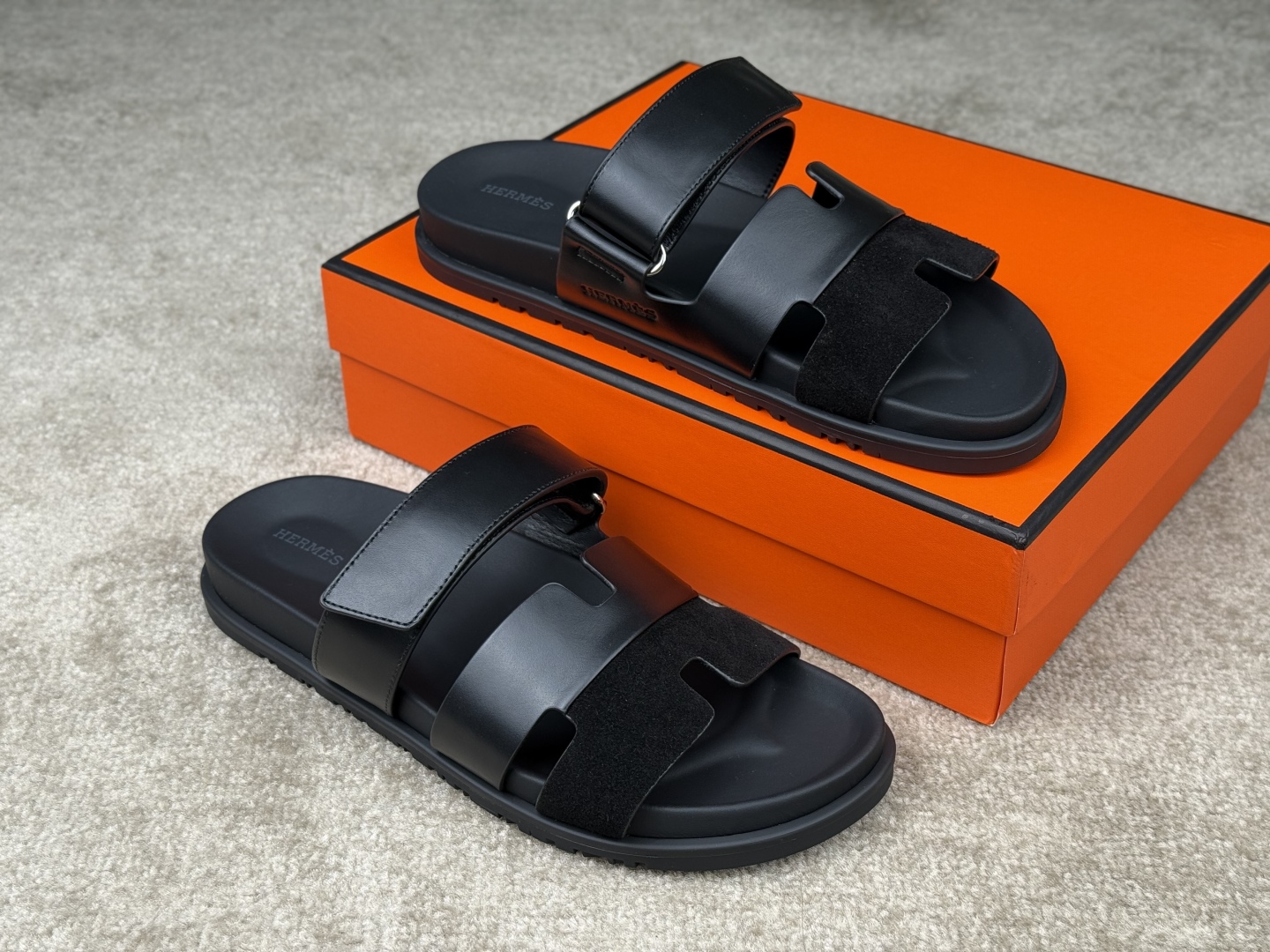 Hermes Chypre Sandal Top Layer Cowhide Leather Adjustable Strap - Black 4 cmp i1746555216713 7955 0 2