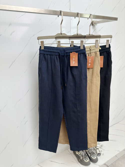 Loro Piana Men's Linen Casual Pants Classic Embroidered Drawstring Trousers 1 Loro Piana Men's Linen Casual Pants Classic Embroidered Drawstring Trousers