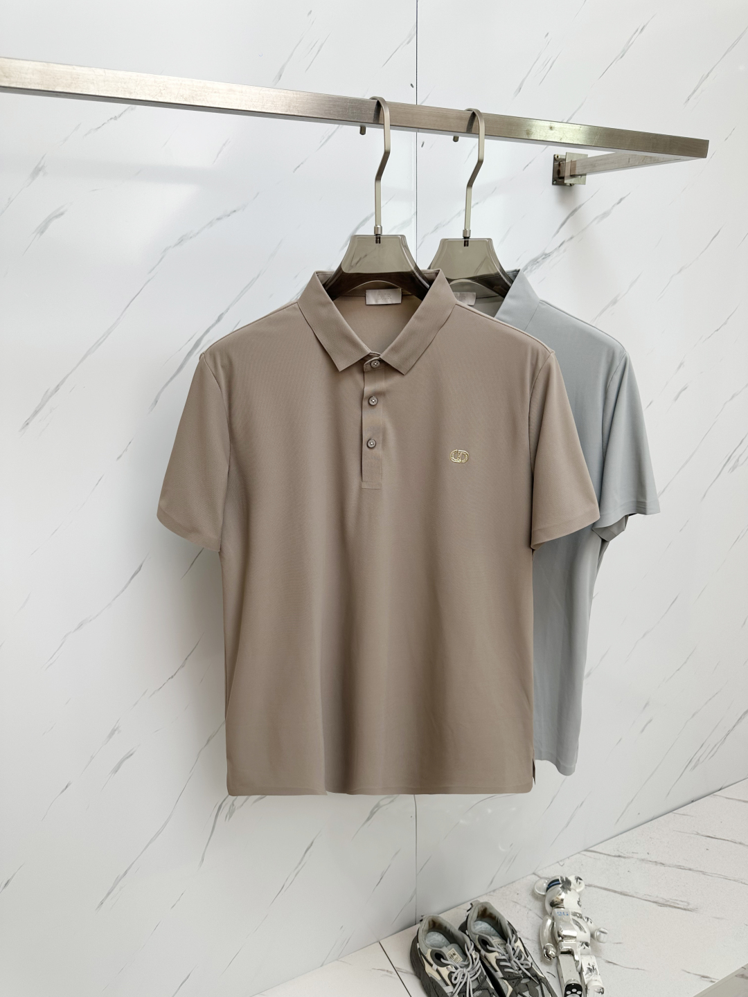 Dior Polo Shirt Korte Mouw Topkwaliteit Zijde Import Beige/Grijs - M tot 4XL