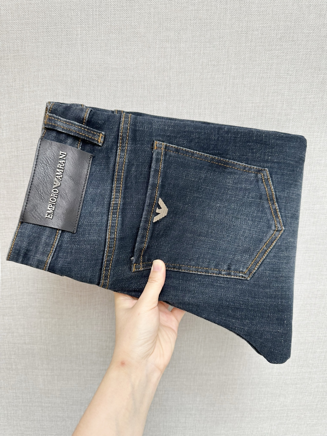 Emporio Armani Men's Dark Wash Denim Jeans with Logo Detail