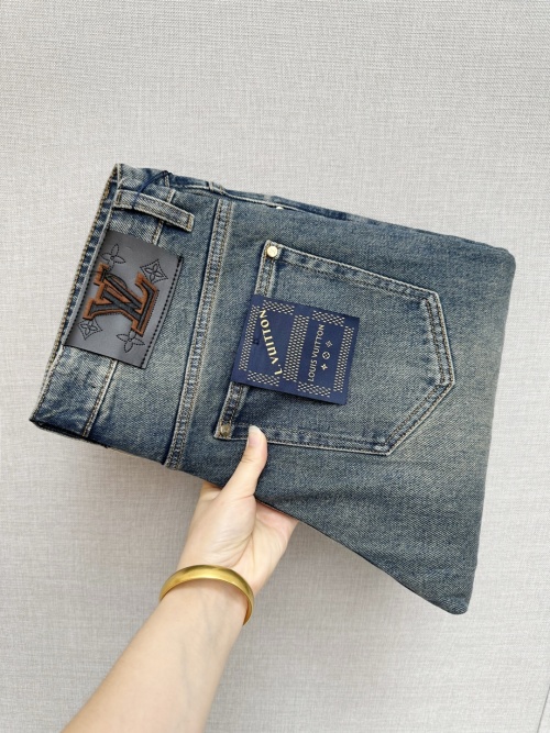 Louis Vuitton Men's Distressed Denim Jeans with Logo Patch - Size 30-38 1 Louis Vuitton Men's Distressed Denim Jeans with Logo Patch - Size 30-38