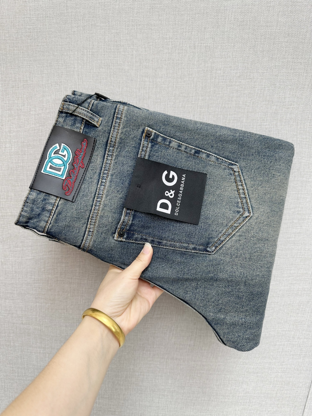 Dolce & Gabbana Men's Distressed Denim Jeans with Logo Detailing