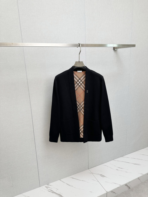Burberry Men's Wool-Blend Cardigan, Black Knitwear with Iconic Check Pattern 27 Burberry Men's Wool-Blend Cardigan, Black Knitwear with Iconic Check Pattern