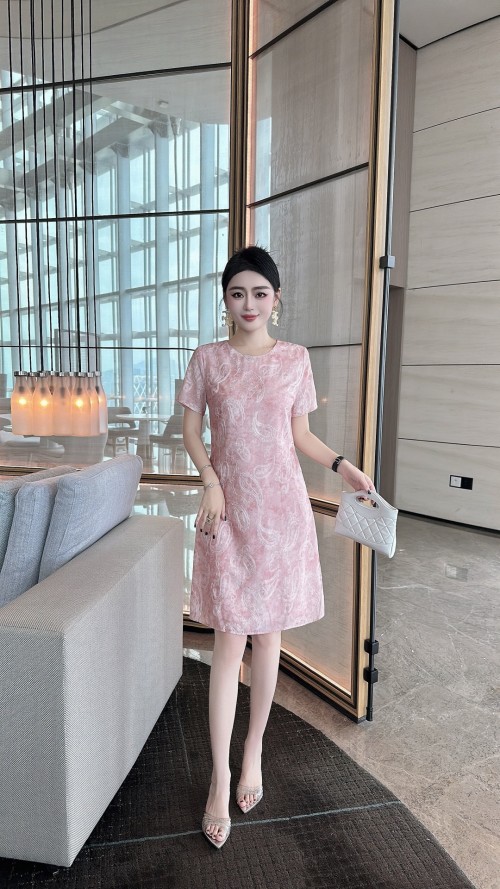 Elegant Women's A-Line Acetate Dress with Paisley Embroidery - Pink/Apricot 1 Elegant Women's A-Line Acetate Dress with Paisley Embroidery - Pink/Apricot