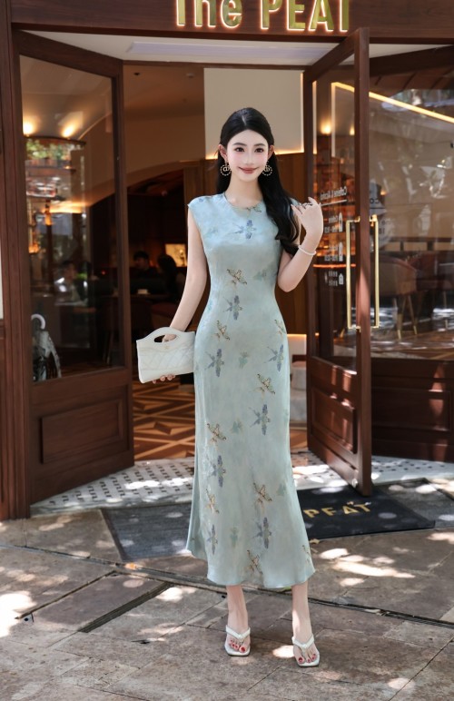 Elegant Printed Cheongsam Dress - Timeless Style, Comfortable Fit, S-XXL 1 Elegant Printed Cheongsam Dress - Timeless Style, Comfortable Fit, S-XXL