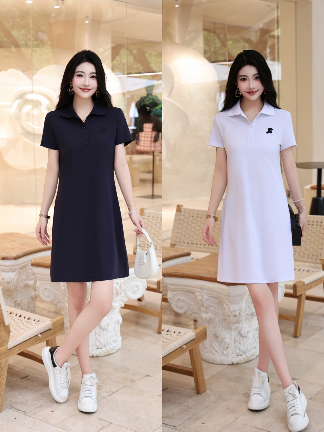 High-end Women’s Clothes: Cyan/White Embroidered Dress with Pockets, Sizes S-XL 2025 - 图片 7