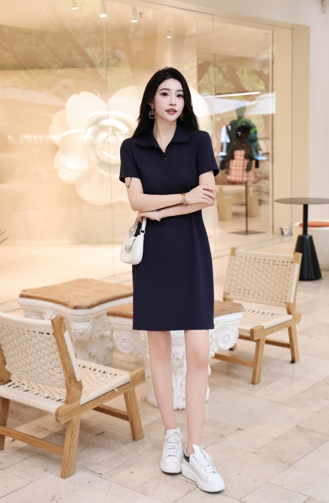 High-end Women’s Clothes: Cyan/White Embroidered Dress with Pockets, Sizes S-XL 2025 - 图片 3