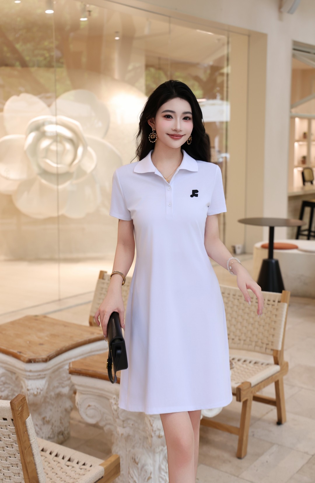 High-End Women’s Clothes: Cyan/White, Sizes S-XL, New 2025 Collection, Embroidered Dress with Pocket. - 图片 3