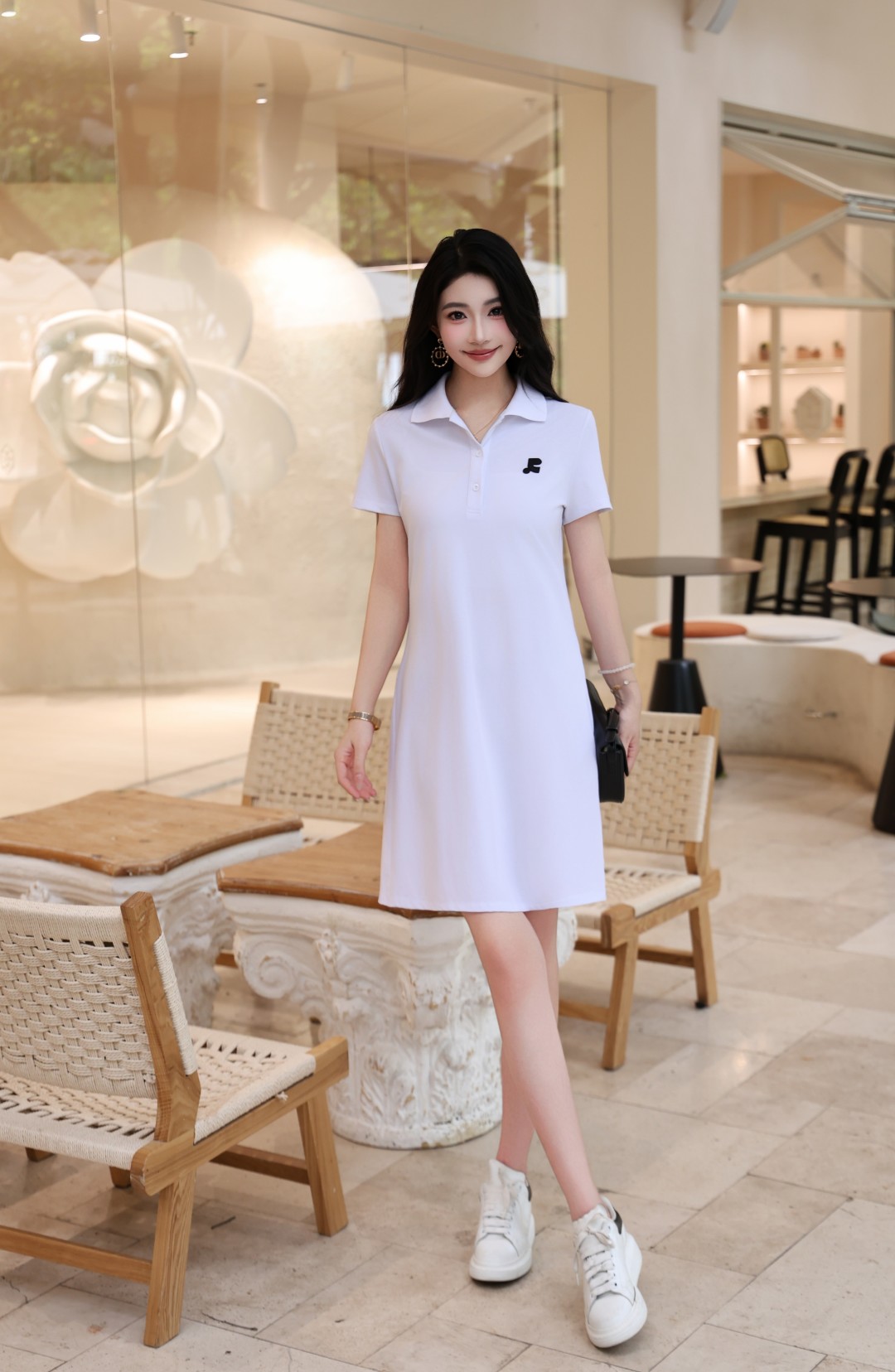 High-End Women’s Clothes: Cyan/White, Sizes S-XL, New 2025 Collection, Embroidered Dress with Pocket.