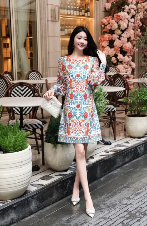 Elegant Floral Print A-Line Dress with Transparent Sleeves - Retro Style 1 Elegant Floral Print A-Line Dress with Transparent Sleeves - Retro Style