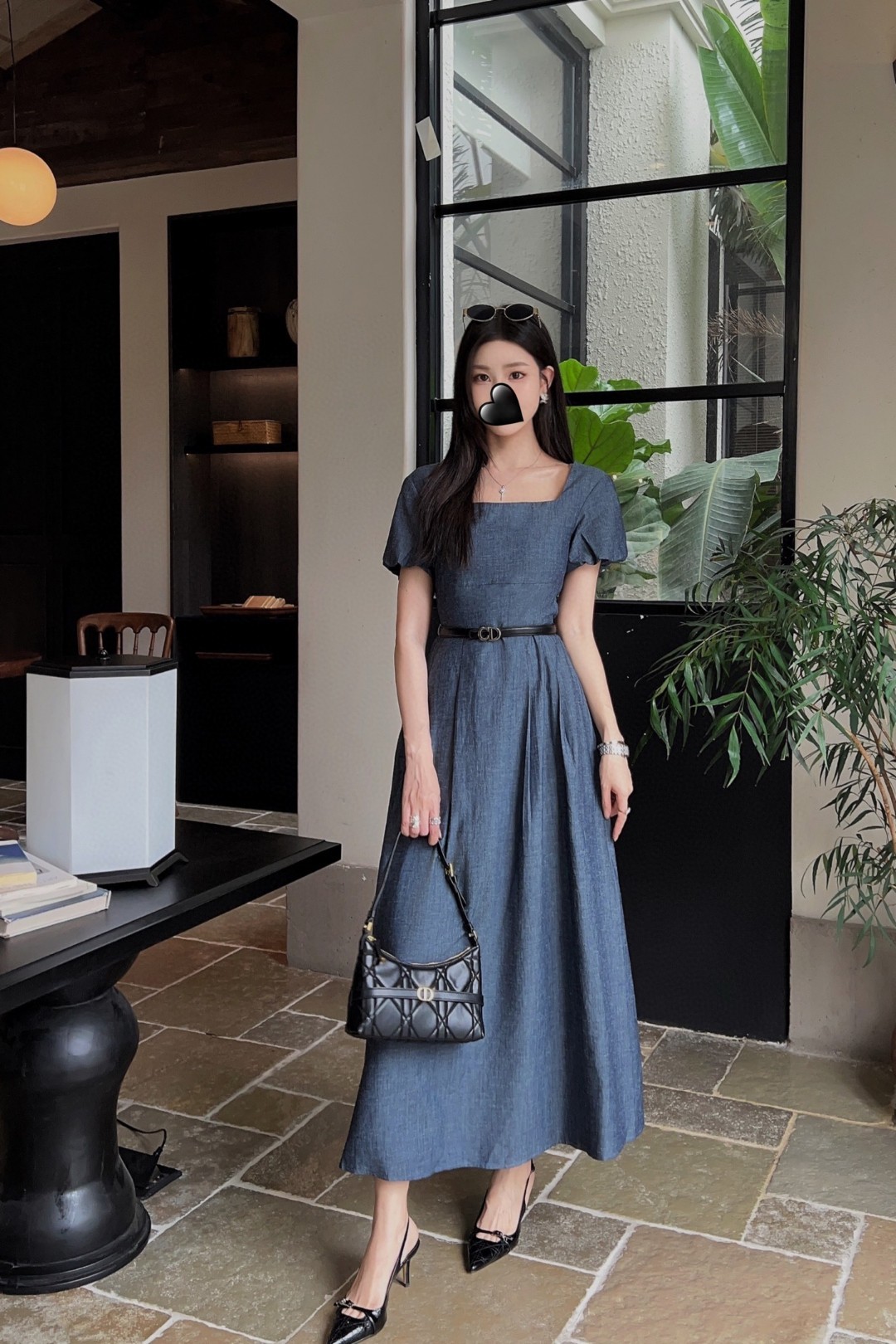 Blue Puff Sleeve Midi Dress with Belt - Elegant Spring Fashion 9 cmp a1746373978880 5403