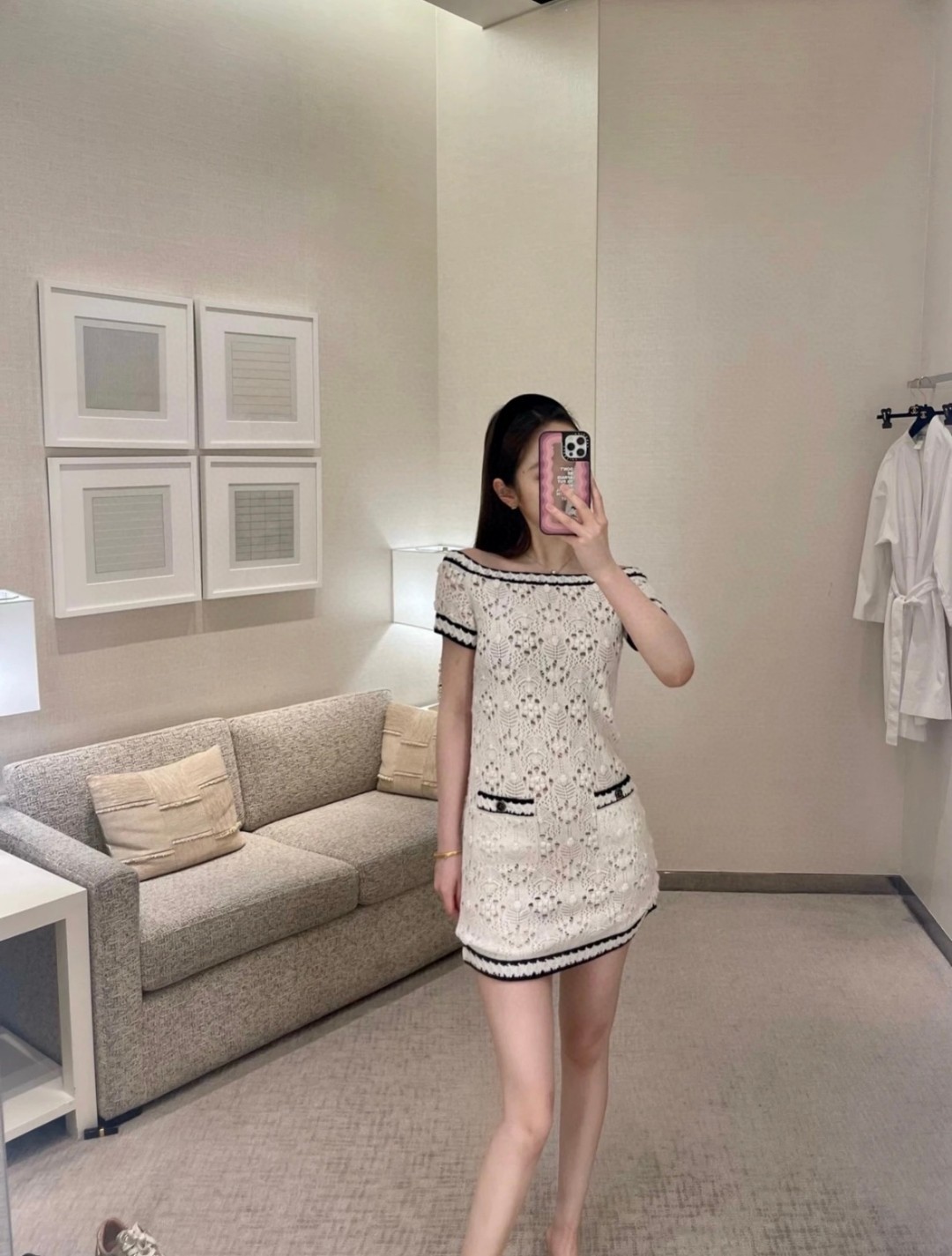 Elegant Chanel Vintage Hollow-Out Short Sleeve Dress with Silk Lining 9 cmp a1747323618238 0013