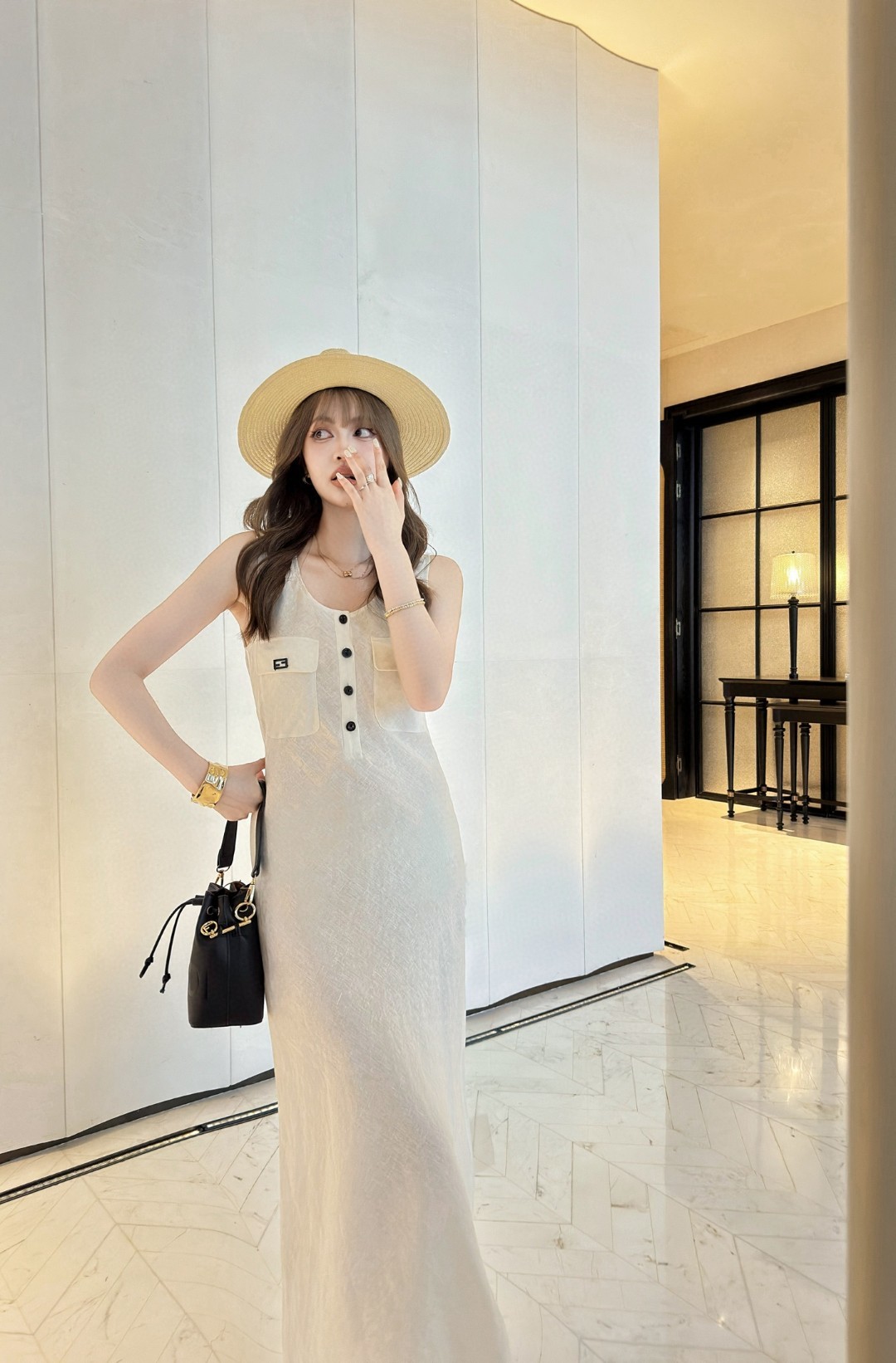 Elegant Linen U-Neck Sleeveless Midi Dress - Flared Hem, Fitted Waist 9 cmp a1748793162103 5807
